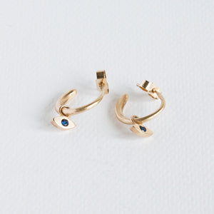 Small Gold Hoops with Sapphire Drops