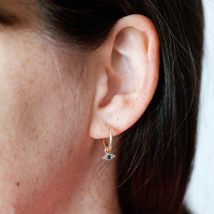 Small Gold Hoops with Sapphire Drops