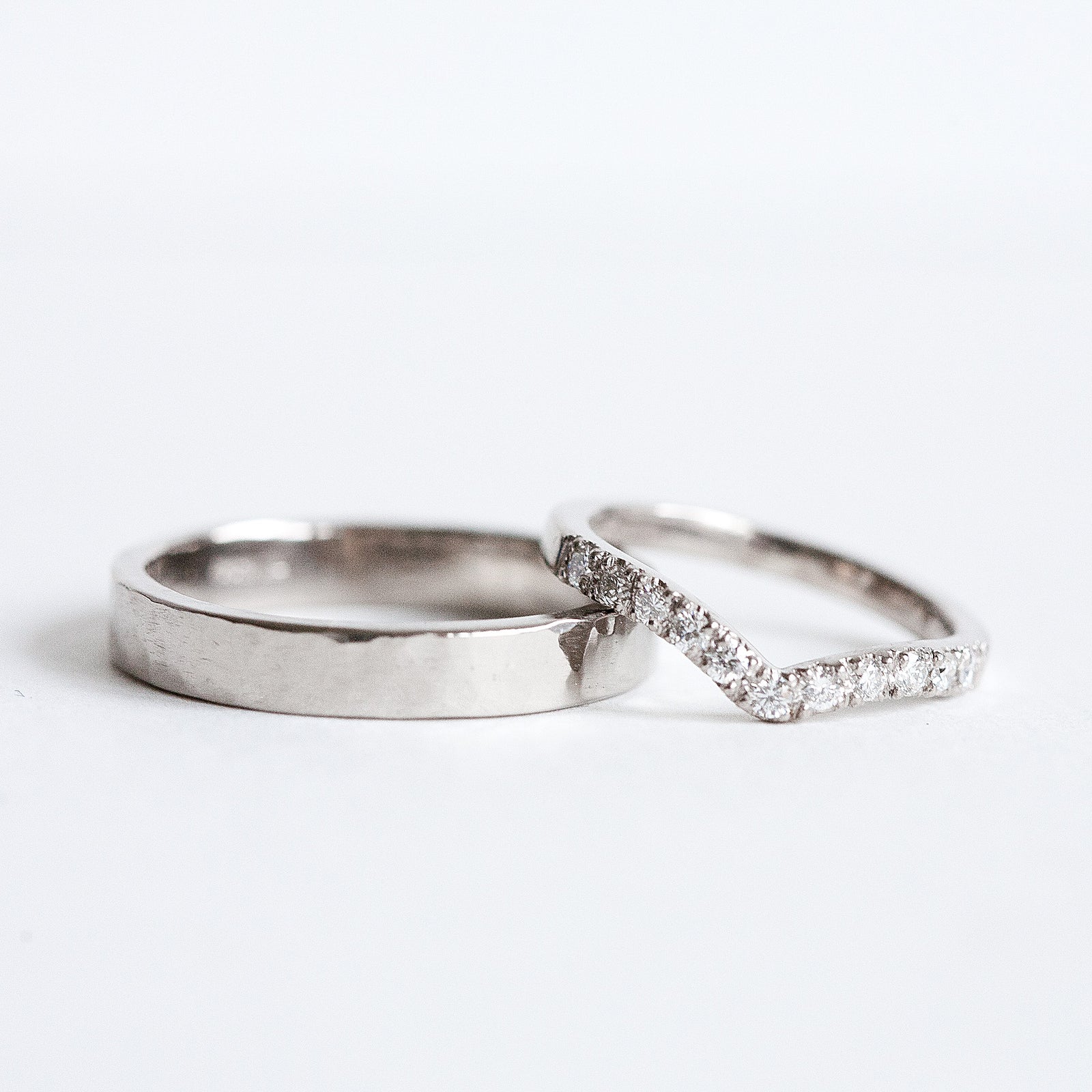 Fairtrade white gold and diamond wedding rings