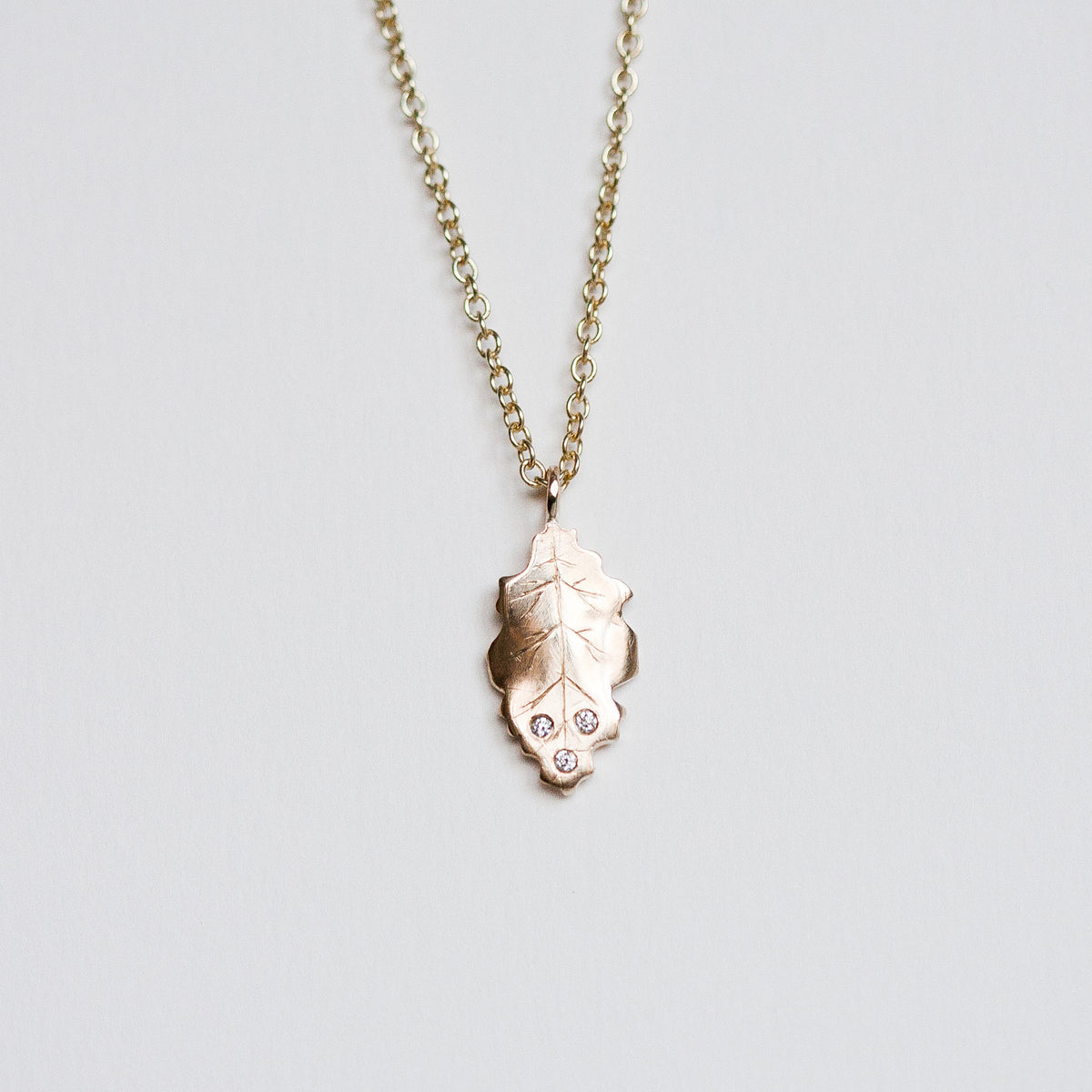 9ct Gold and Diamond Oak Leaf Necklace