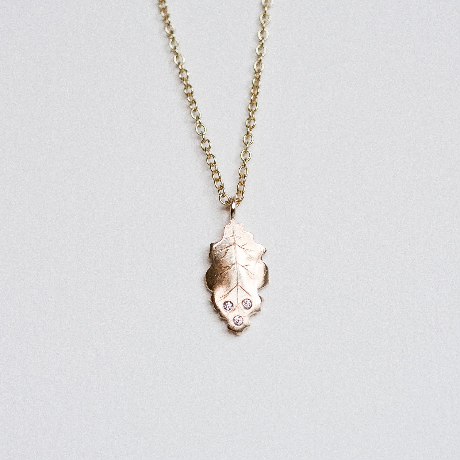 9ct Gold and Diamond Oak Leaf Necklace