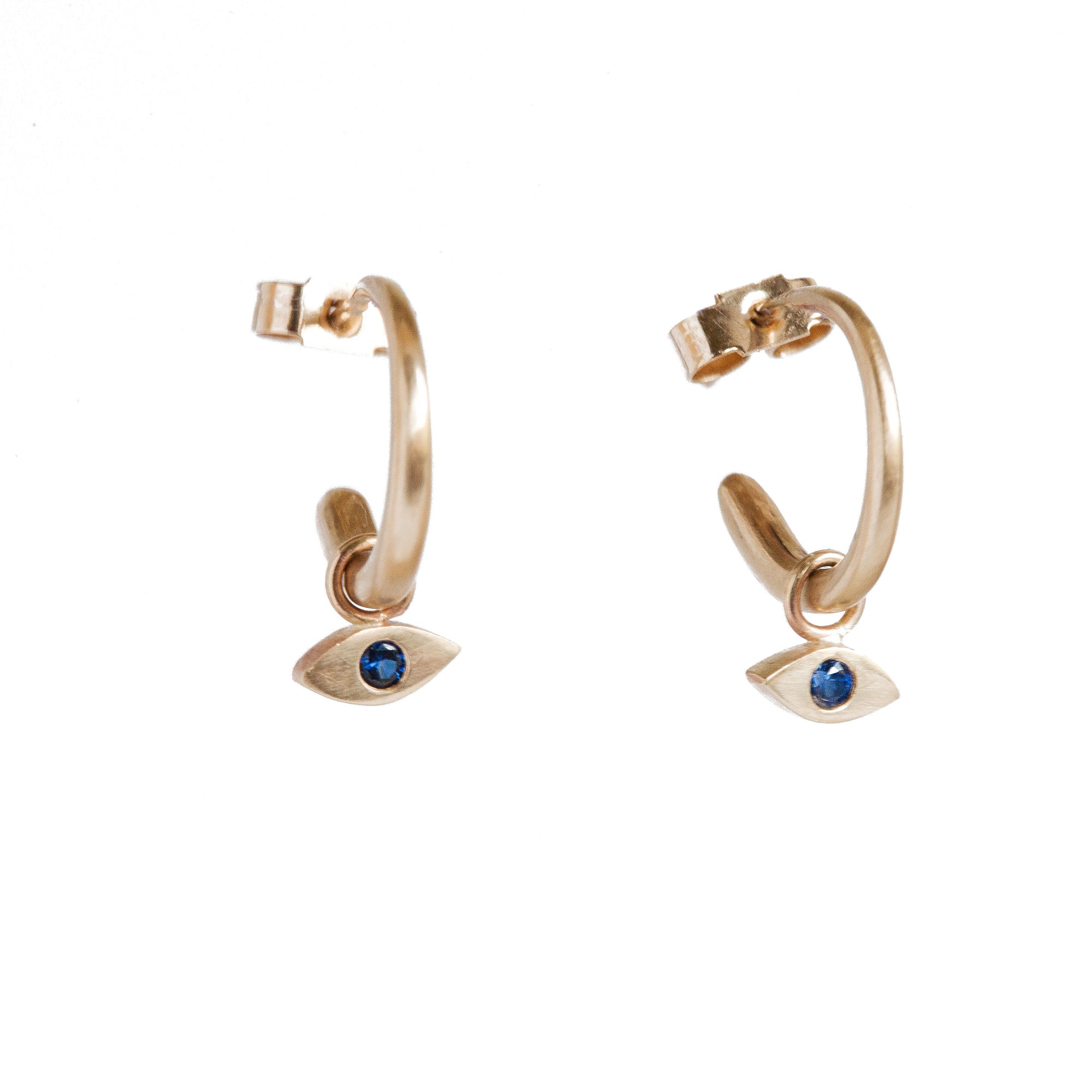 Small Gold Hoops with Sapphire Drops
