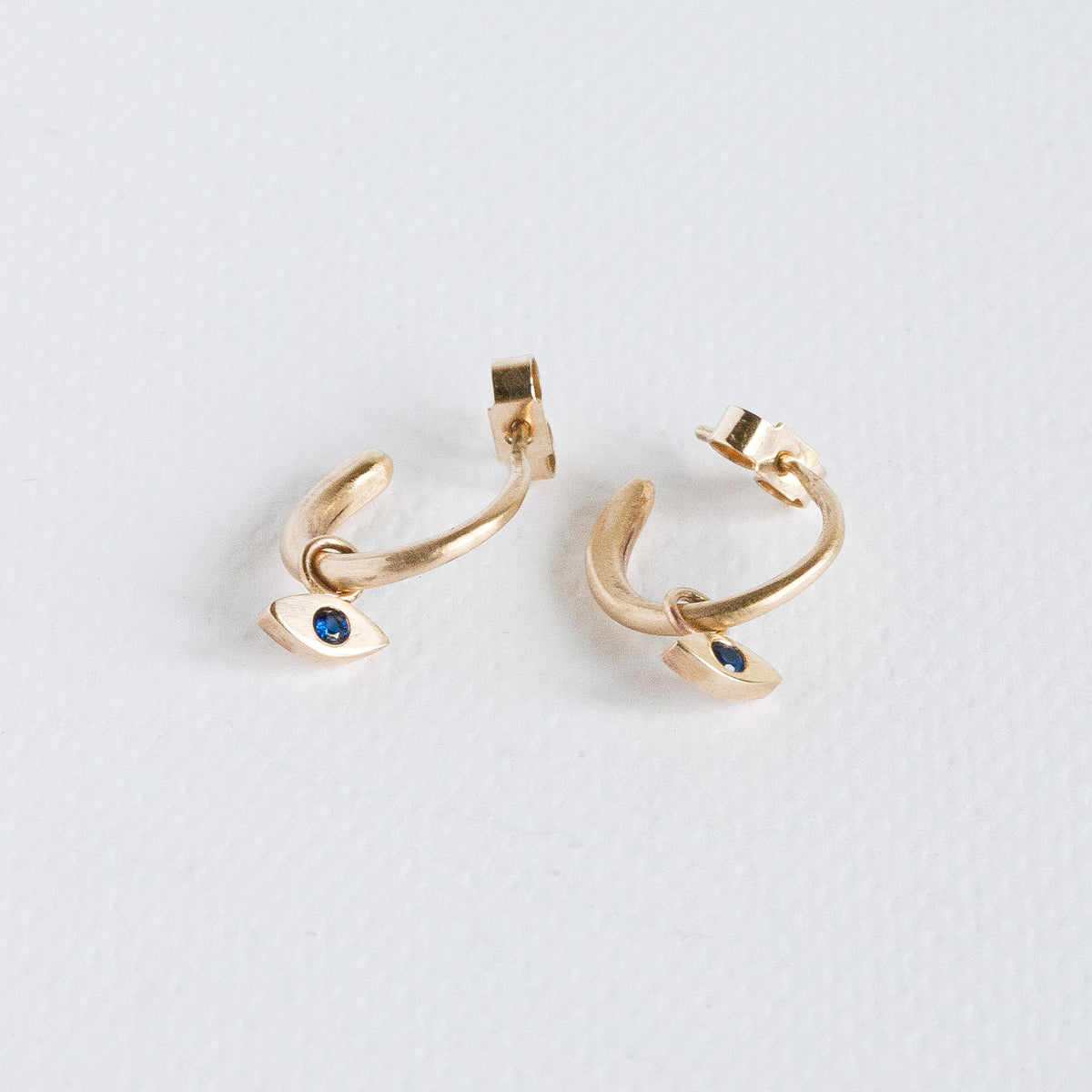 Small Gold Hoops with Sapphire Drops
