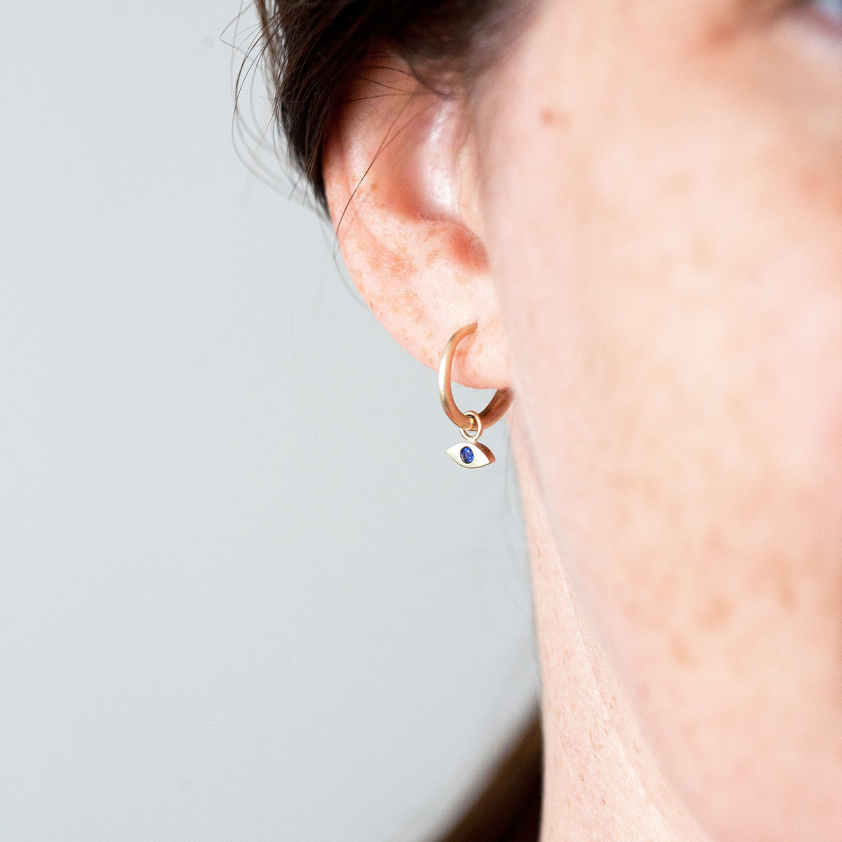 Small Gold Hoops with Sapphire Drops